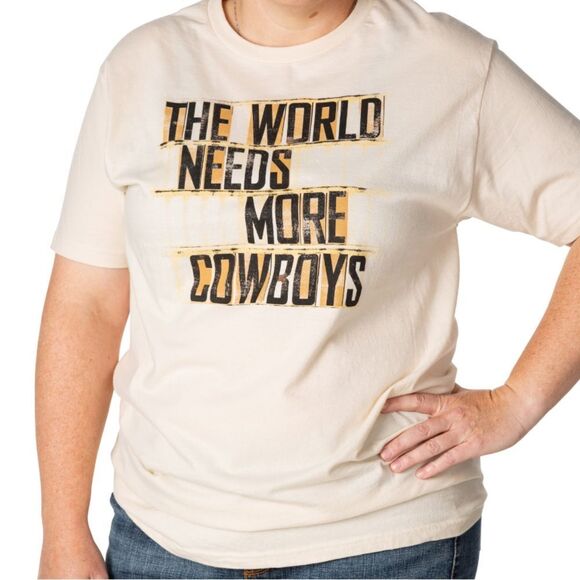 AMERICAN HIGHWAY The World Needs More Cowboys T-Shirt Cream Size Medium - Picture 1 of 5